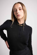 Maxine Polo Neck Sweater - Black - 100% Oeko-Tex Cashmere - Buttons Woman