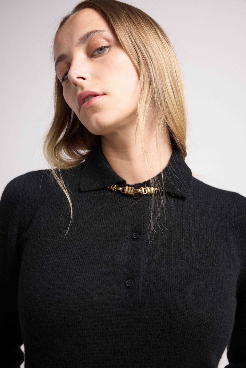 Maxine Polo Neck Sweater - Black - 100% Oeko-Tex Cashmere - Buttons Woman