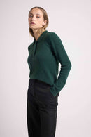 Pull Col Polo Boutons Maxine - Vert Bouteille - 100% Cachemire Oeko-Tex - Femme