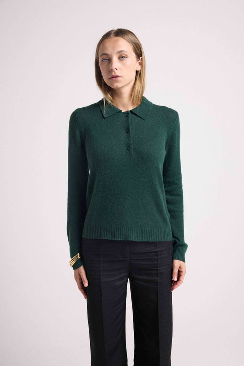 Pull Col Polo Boutons Maxine - Vert Bouteille