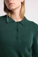 Maxine Button Polo Neck Sweater - Bottle Green - 100% Oeko-Tex Cashmere - Mujer