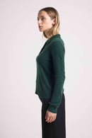 Maxine Button Polo Neck Sweater - Bottle Green - 100% Oeko-Tex Cashmere - Mujer