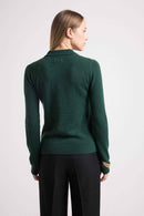 Pull Col Polo Boutons Maxine - Vert Bouteille - 100% Cachemire Oeko-Tex - Femme