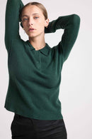 Maxine Button Polo Neck Sweater - Bottle Green - 100% Oeko-Tex Cashmere - Woman