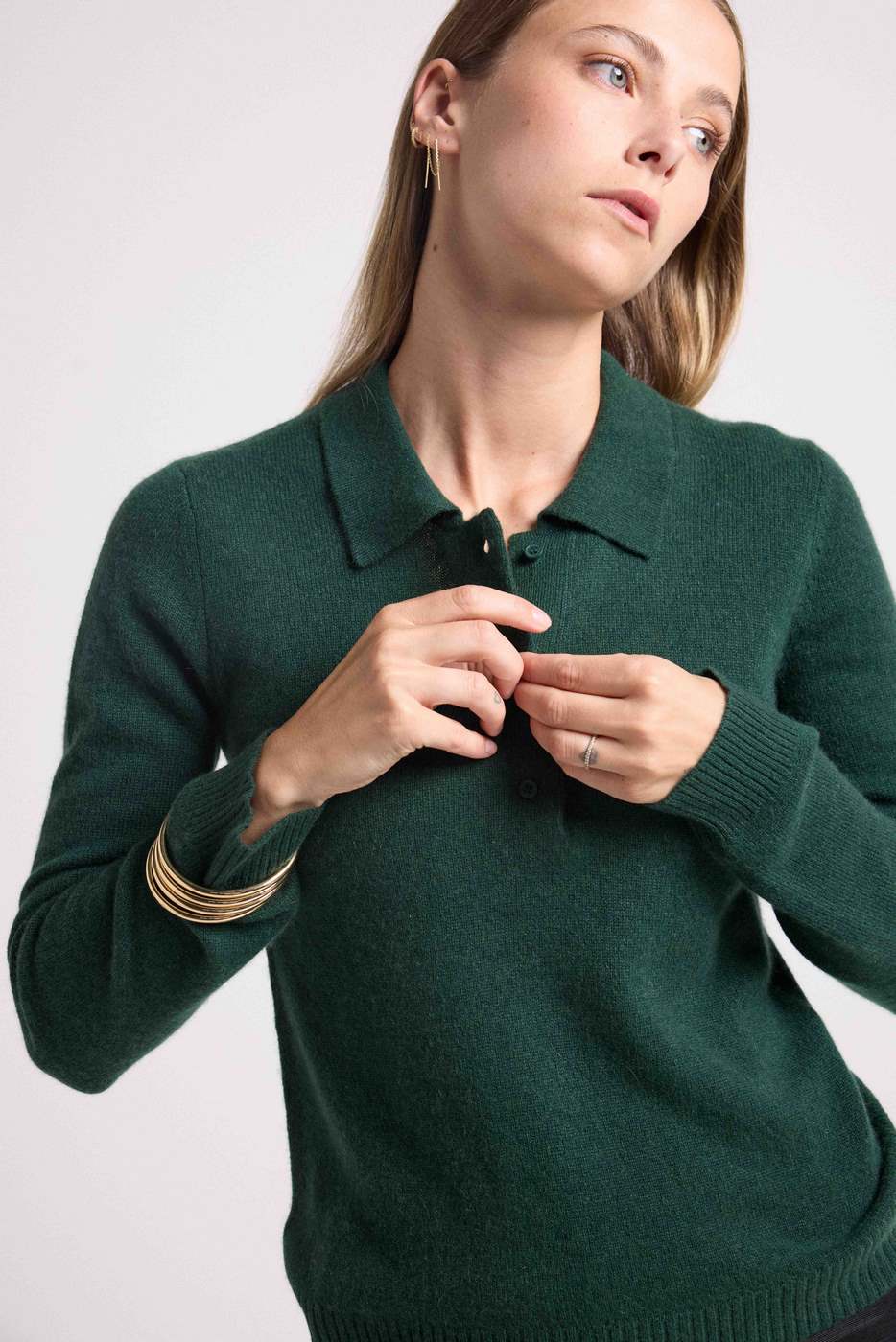 Maglione Stile Polo Bottoni Maxine - Verde Bottiglia