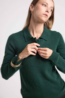 Maxine Button Polo Neck Sweater - Bottle Green - 100% Oeko-Tex Cashmere - Woman