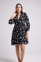 Vestido Corto - Maya - Negro Lunares Blancos