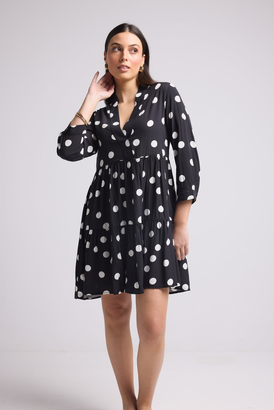 Vestido Corto - Maya - Negro Lunares Blancos