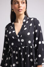 Vestido Corto - Maya - Negro Lunares Blancos