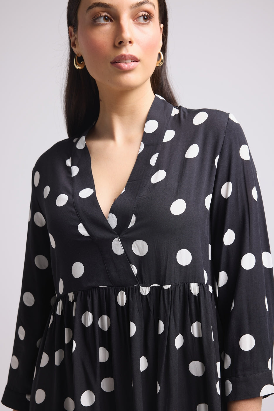 Vestido Corto - Maya - Negro Lunares Blancos