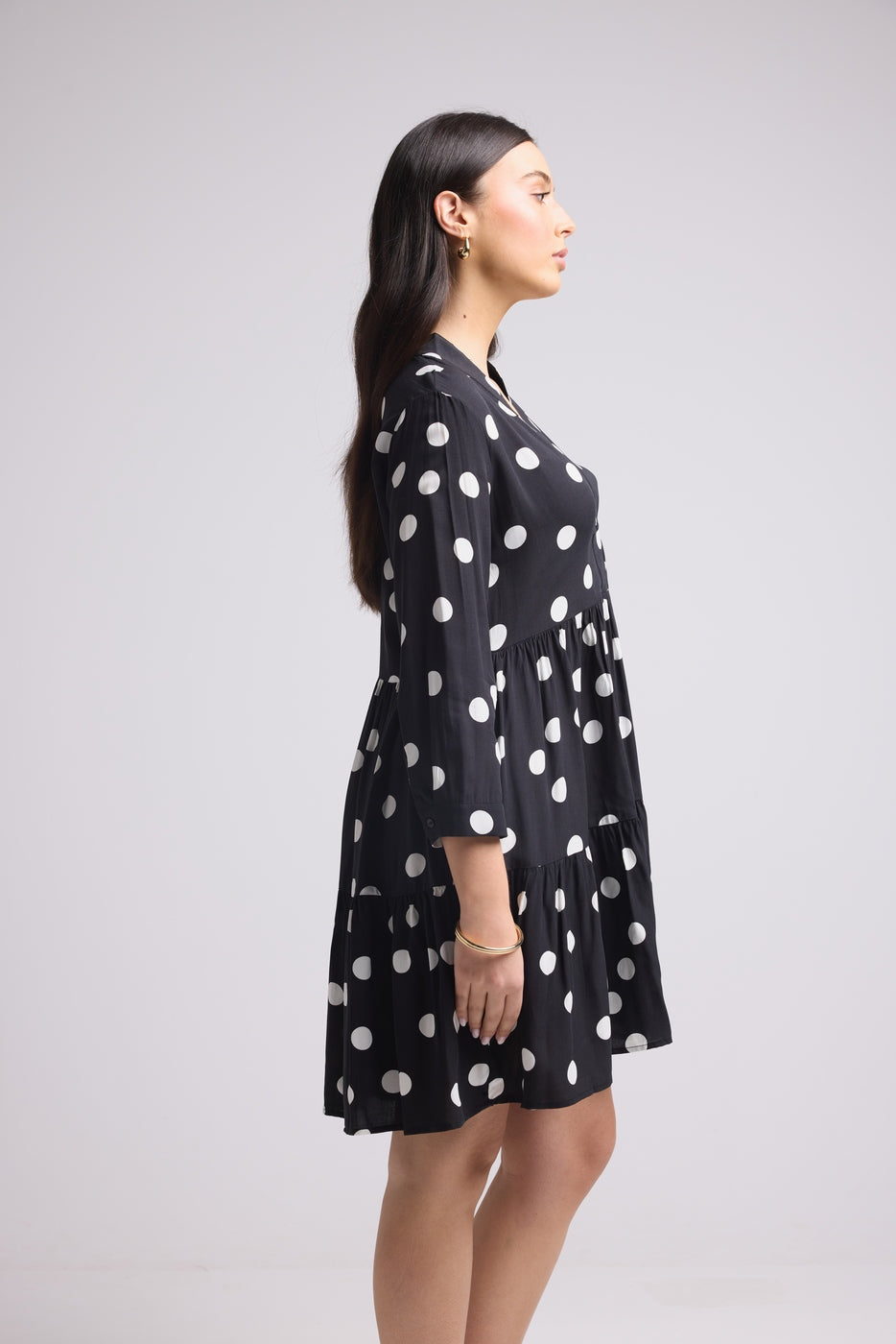 Vestido Corto - Maya - Negro Lunares Blancos