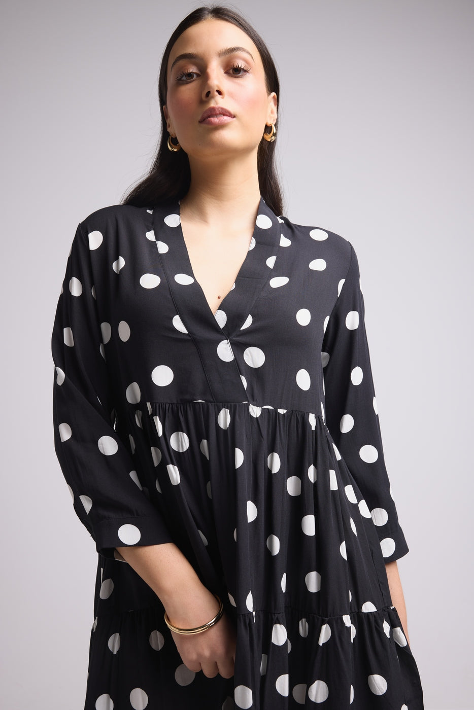 Vestido Corto - Maya - Negro Lunares Blancos