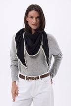 Bufanda bandana oversize triangular con pespuntes Maya - Negro blanco - Mujer