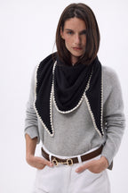 Bufanda bandana oversize triangular con pespuntes Maya - Negro blanco - Mujer