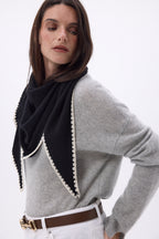Bufanda bandana oversize triangular con pespuntes Maya - Negro blanco - Mujer