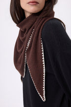 Bufanda Bandana Oversize Triángulo Con Pespuntes Maya - Marrón Blanco - Mujer
