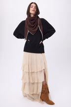 Bufanda Bandana Oversize Triángulo Con Pespuntes Maya - Marrón Blanco - Mujer