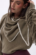 Bufanda bandana oversize triangular con pespuntes Maya - Caqui jaspeado blanco - Mujer