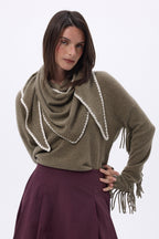 Bufanda bandana oversize triangular con pespuntes Maya - Caqui jaspeado blanco - Mujer