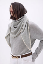 Echarpe Bandana Oversize Triangle À Surpiqures Maya - Gris Blanc - Femme - 100% Cachemire