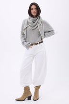 Echarpe Bandana Oversize Triangle À Surpiqures Maya - Gris Blanc - Femme - 100% Cachemire