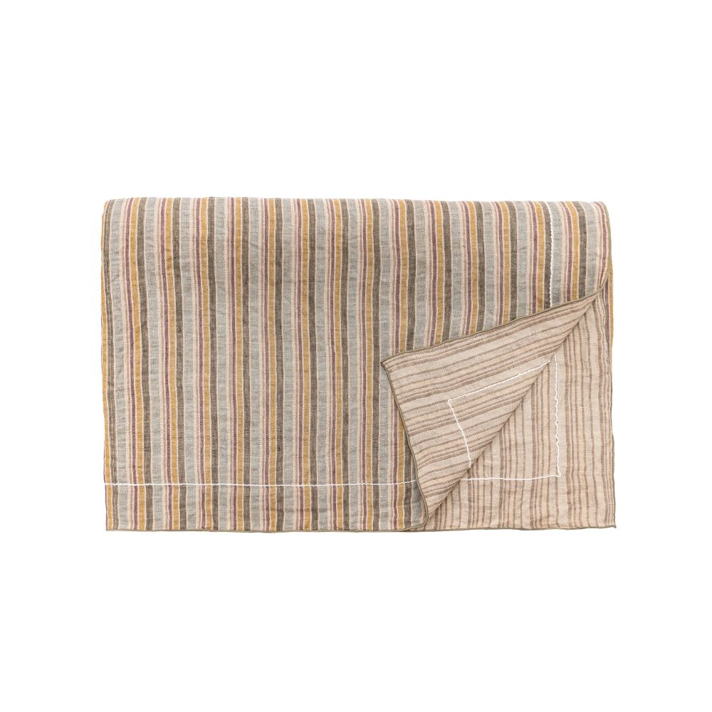 Plaid En Lin À Rayures - Beige