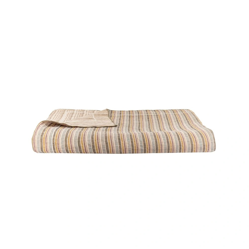 Plaid En Lin À Rayures - Beige