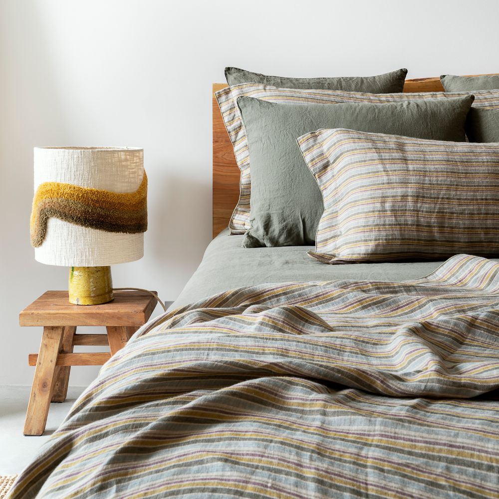 Plaid En Lin À Rayures - Beige