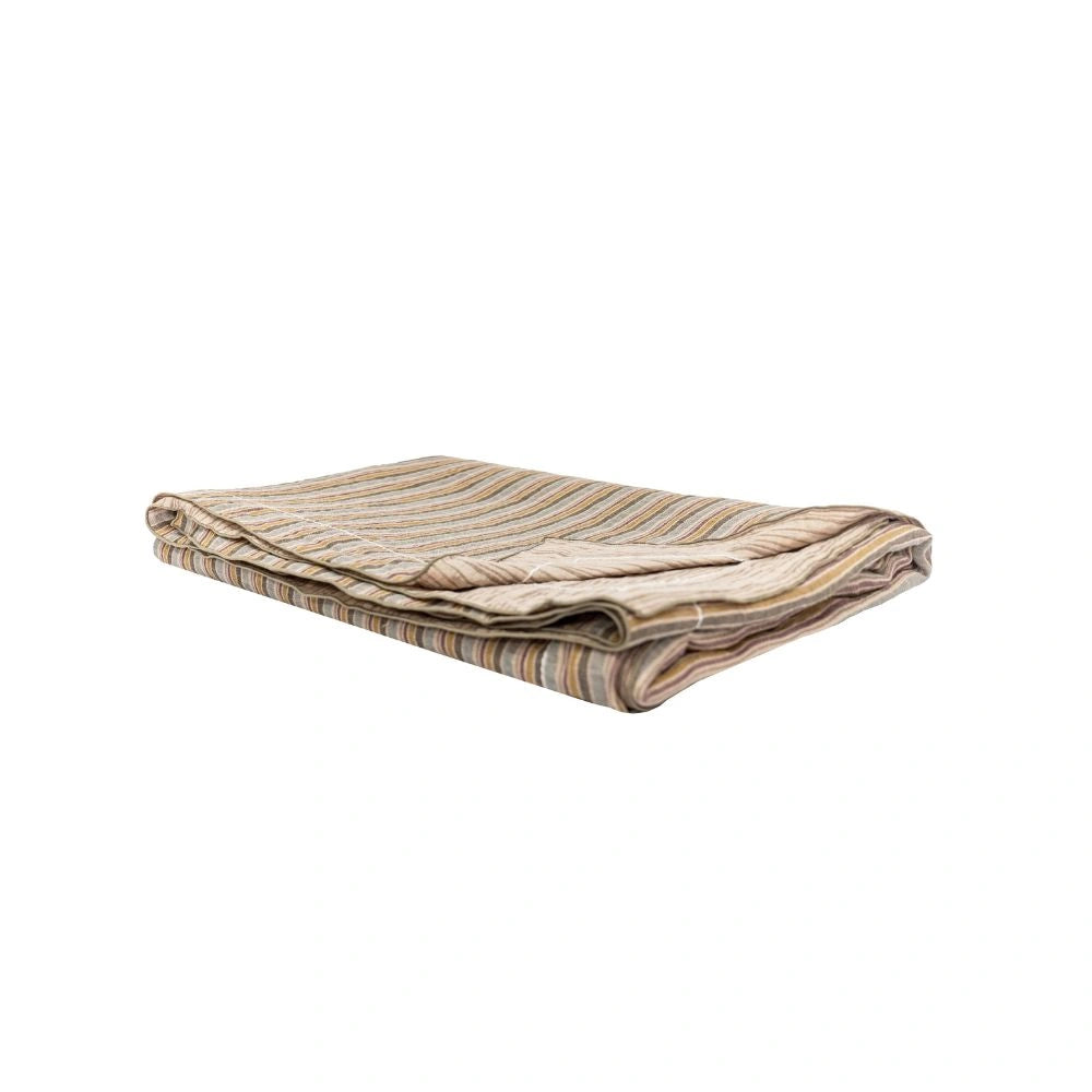 Plaid En Lin À Rayures - Beige