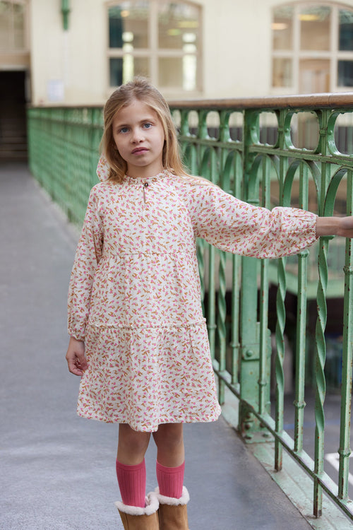 Robe - Jeli Imprimé Fleuri Rose