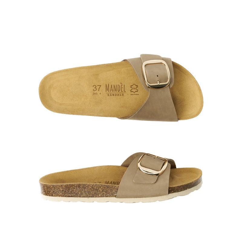 Agata Big Buckle Nubuck Taupe Clogs - Women