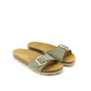 Agata Big Buckle Nubuck Olive Green Clogs - Women's