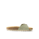 Agata Big Buckle Nubuck Olive Green Clogs - Women's