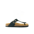 Blanca Big Buckle Oiled Leather Black Clogs - Women's