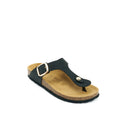 Blanca Big Buckle Oiled Leather Black Clogs - Women's