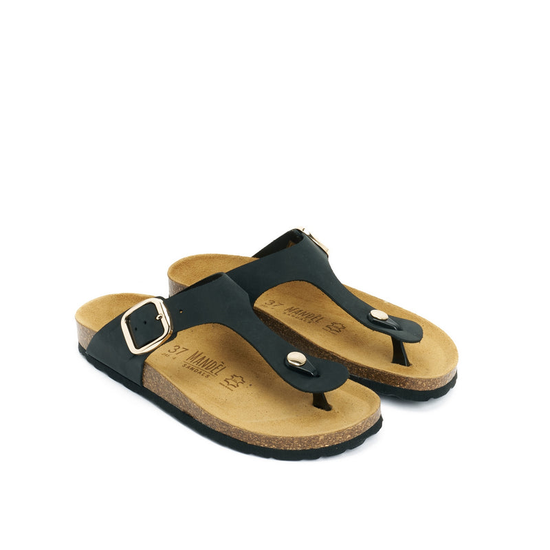Blanca Big Buckle Oiled Leather Black Clogs - Women's