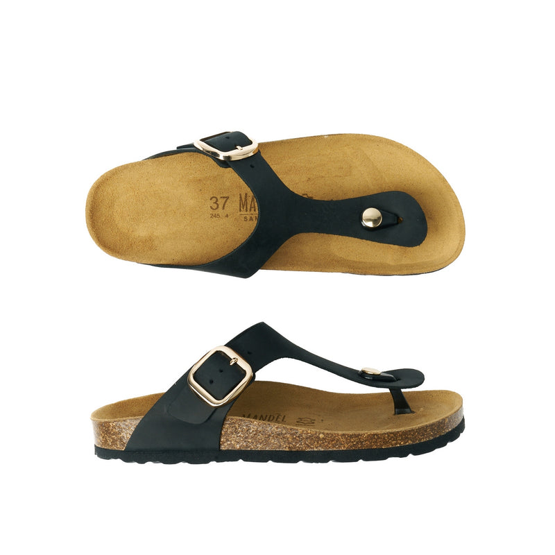 Blanca Big Buckle Oiled Leather Black Clogs - Women's