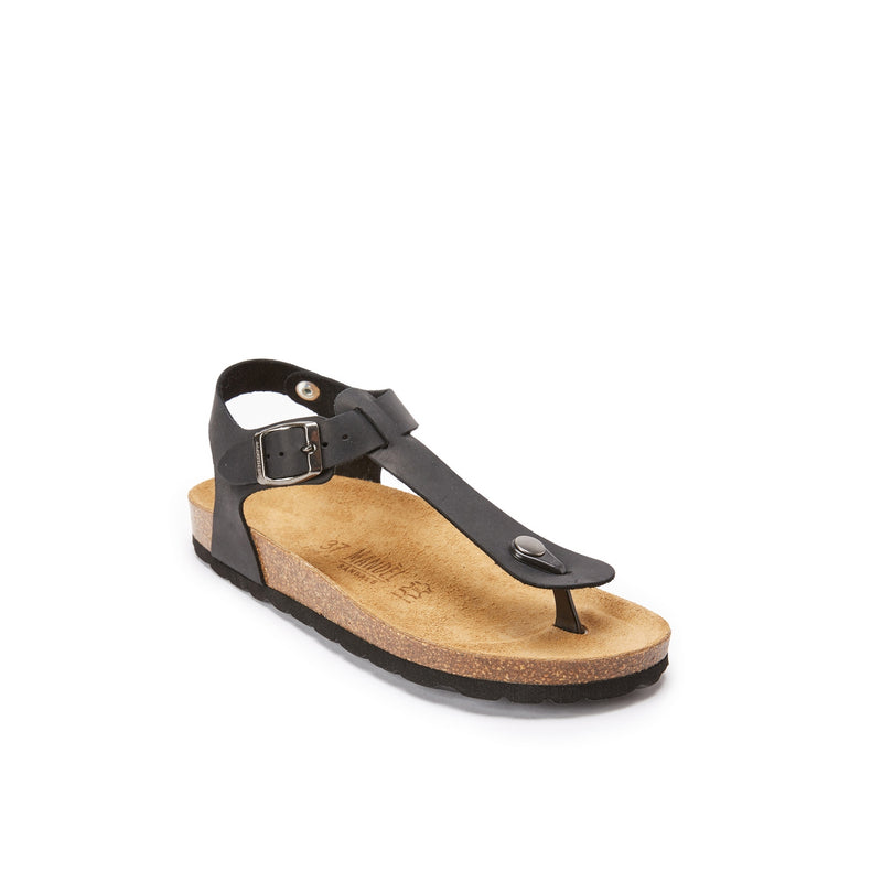 Tongs Leon Oiled Leather Black - Femme