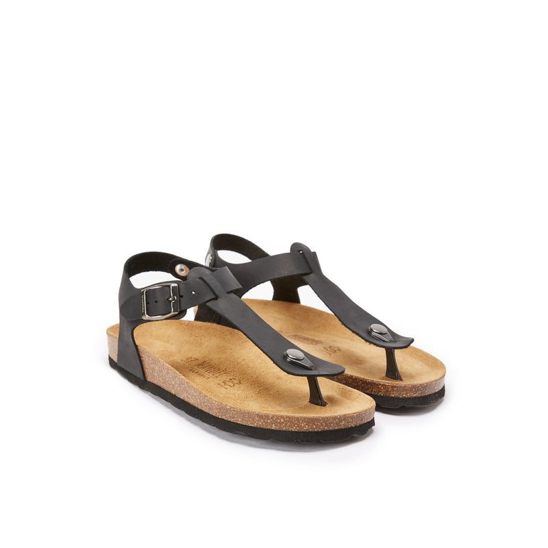 Tongs Leon Oiled Leather Black - Femme