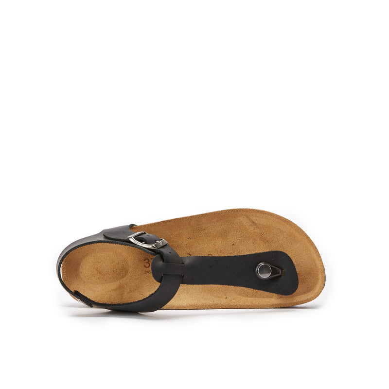 Tongs Leon Oiled Leather Black - Femme