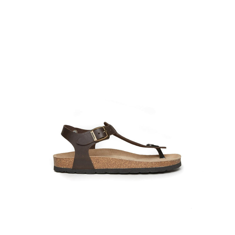 Tongs Leon Oiled Leather Dark Brown - Femme