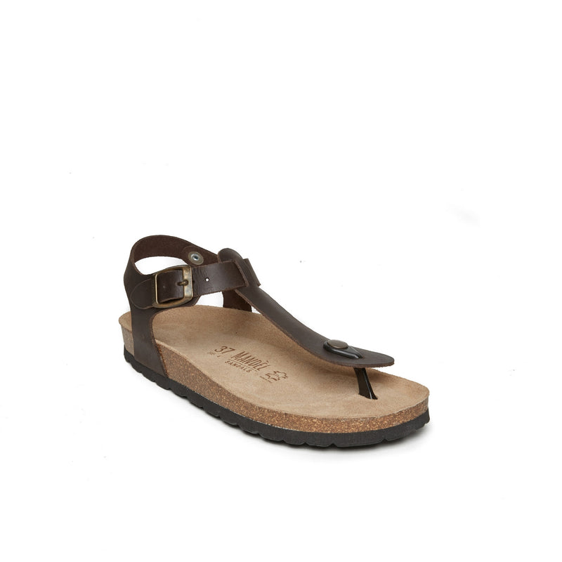Tongs Leon Oiled Leather Dark Brown - Femme