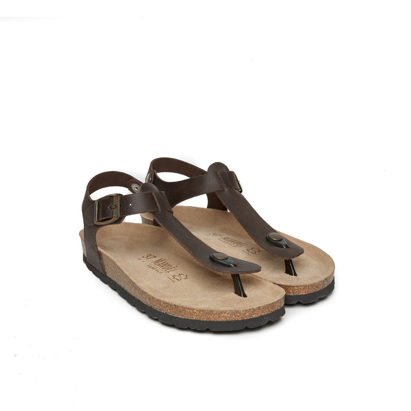Tongs Leon Oiled Leather Dark Brown - Femme