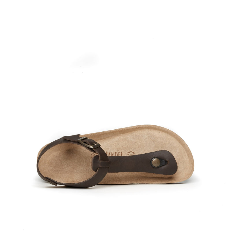 Tongs Leon Oiled Leather Dark Brown - Femme