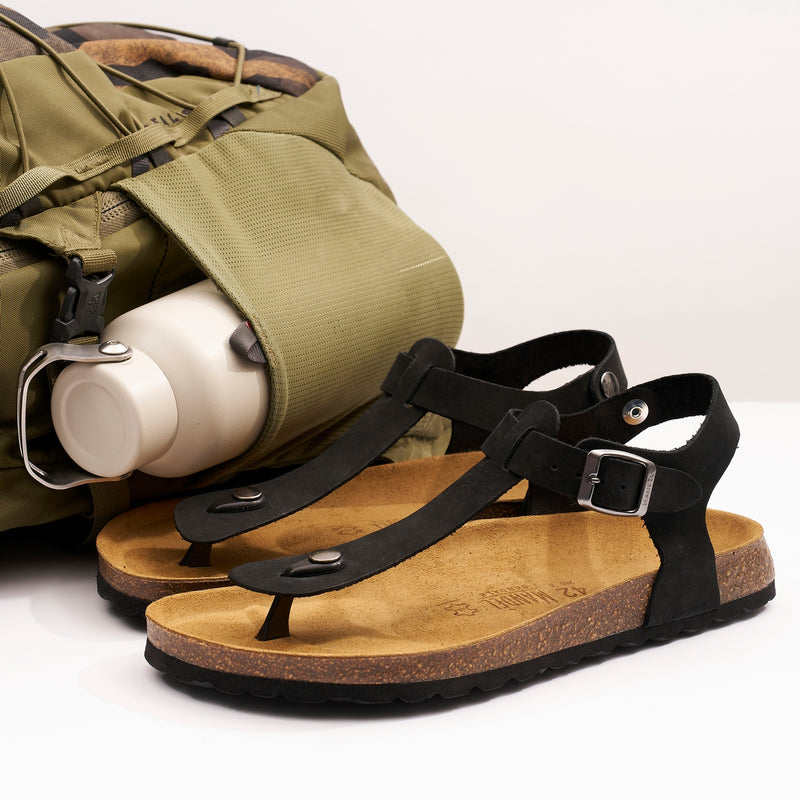 Leon Nubuck Black Flip Flops - Men