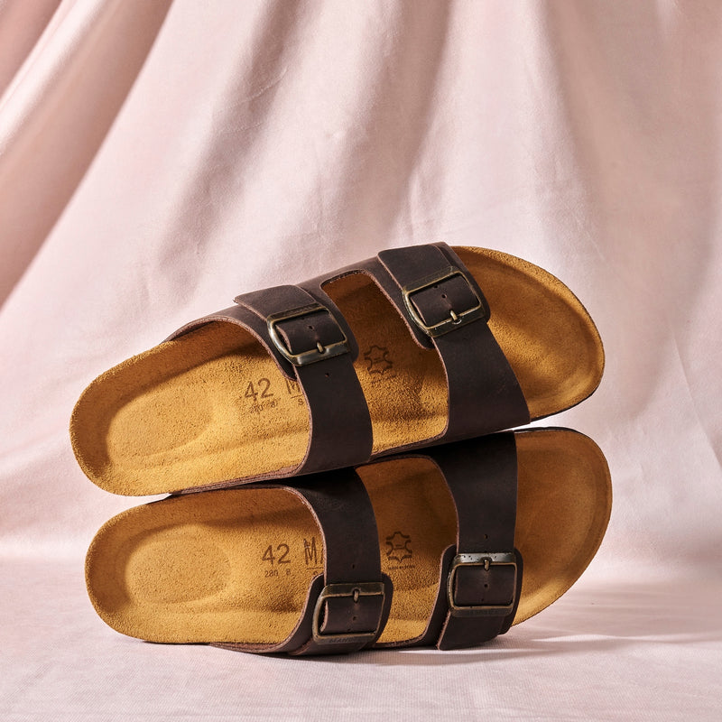 Alberto Oiled Leather Dark Brown Sandals - Men