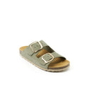 Alberto Big Buckle Nubuck Olive Green Clogs - Women's