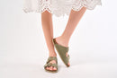 Alberto Big Buckle Nubuck Olive Green Clogs - Women's
