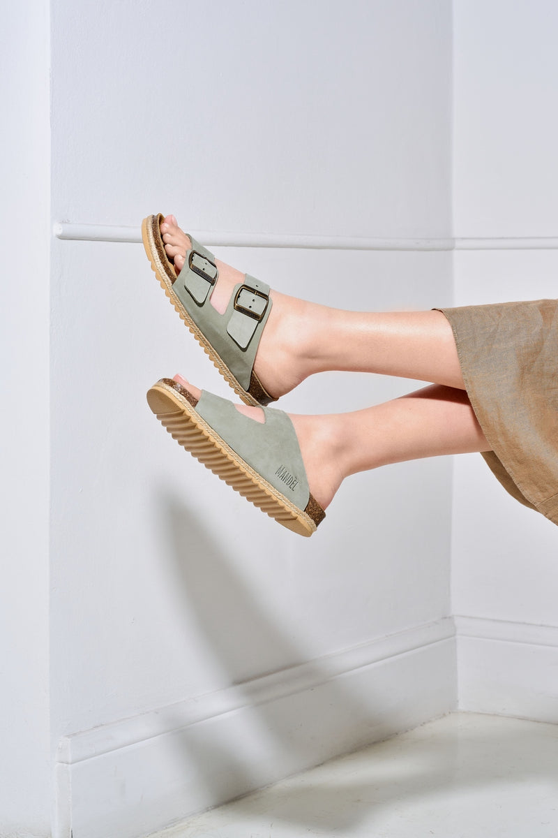 Alberto Nubuck Olive Green Clogs - Women