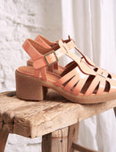 Sandalias Tacón Celeste - Charol Melocotón - Mujer